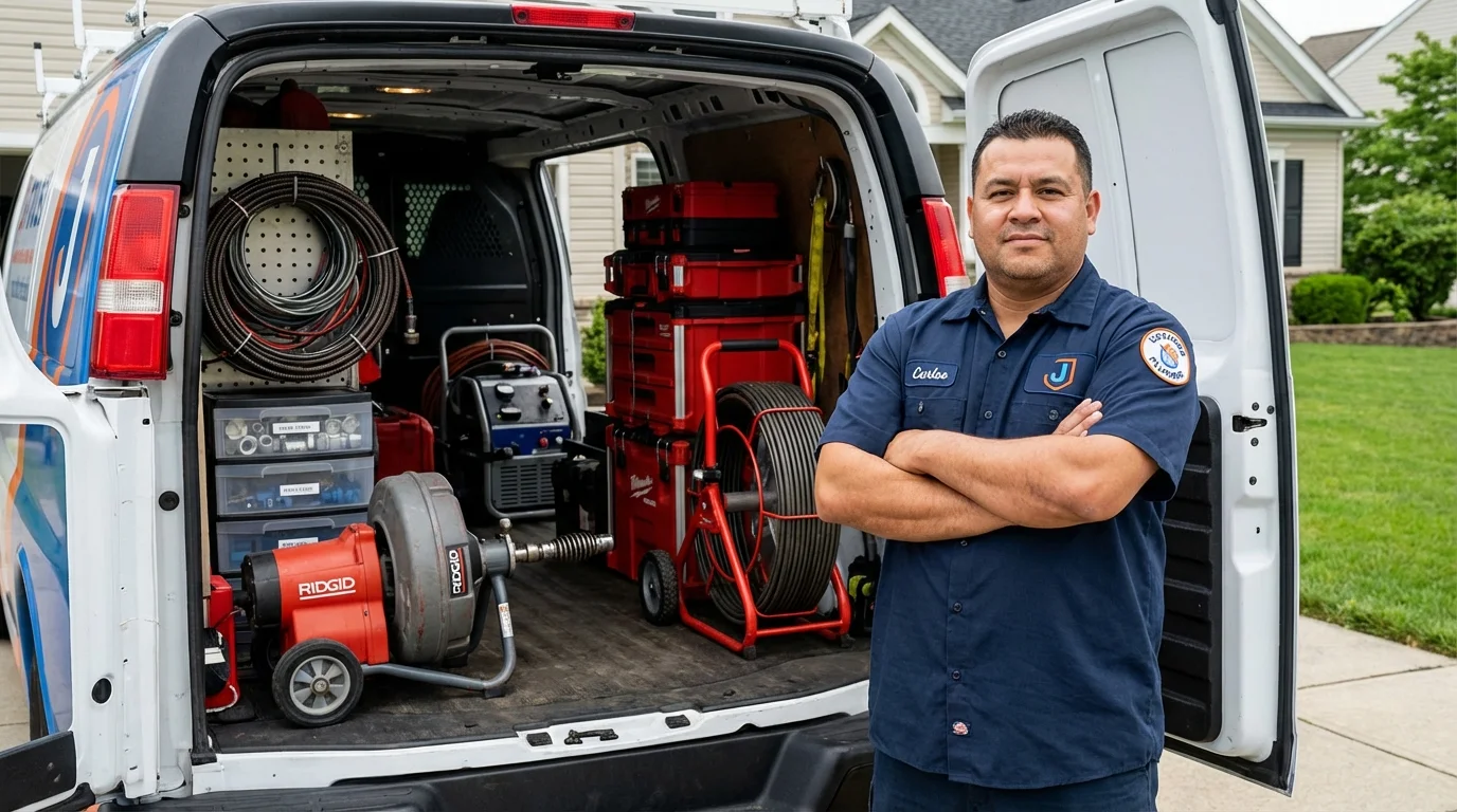 Professional drain cleaning equipment and Johns Plumbing LLC plumber in Godfrey
