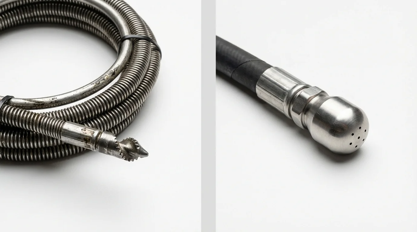 Drain snake cable and hydro jetting nozzle used for drain cleaning in Godfrey, IL