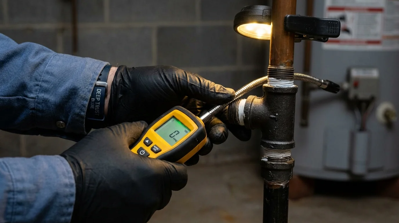 Gas leak detection with electronic sniffer by Johns Plumbing LLC in Godfrey