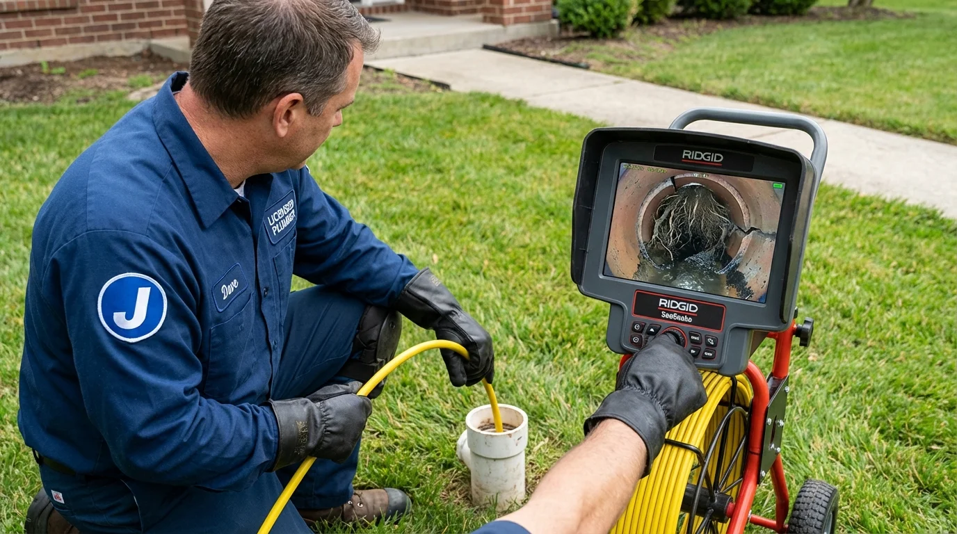 Sewer camera inspection being performed by Johns Plumbing LLC in Godfrey