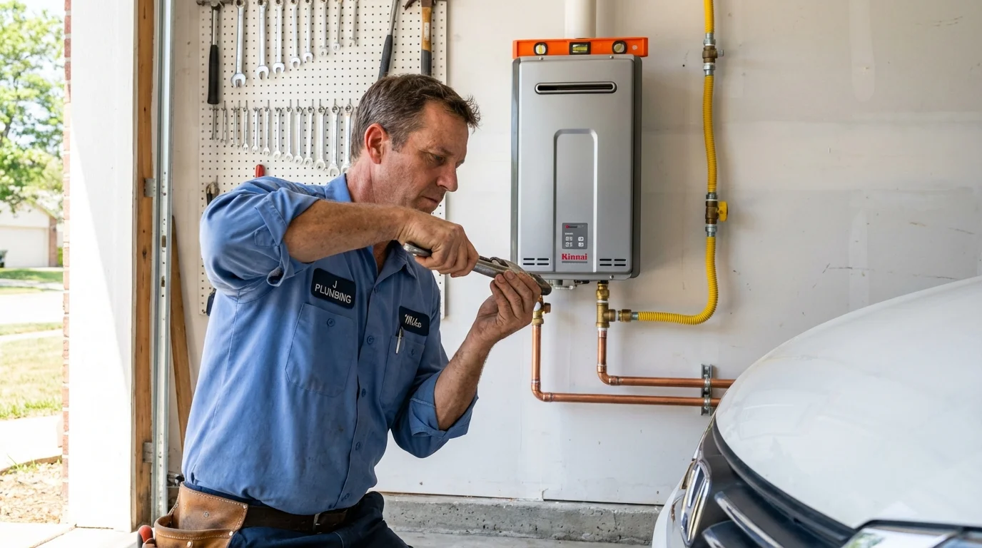 Tankless water heater installation by a Johns Plumbing LLC plumber in Godfrey